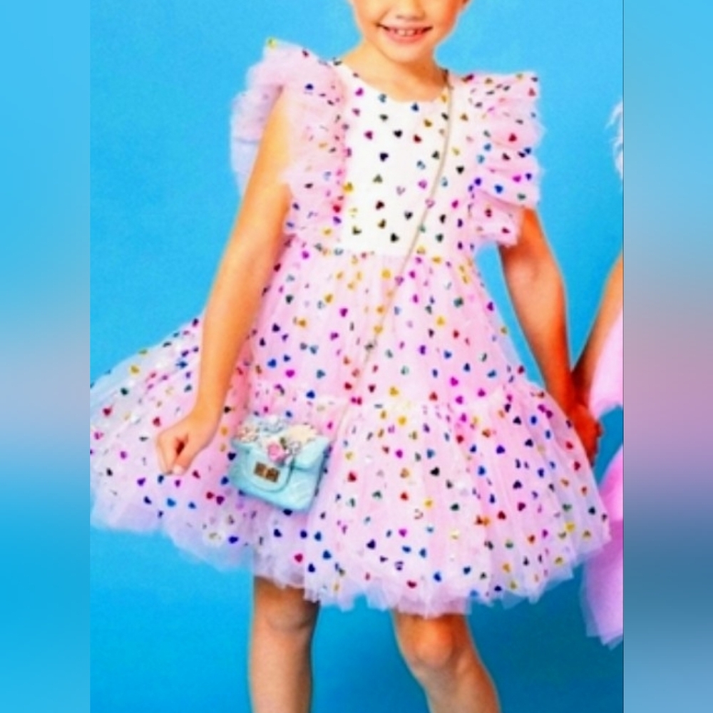 Lola + The Boys Rainbow Foil Heart Dress Size 12